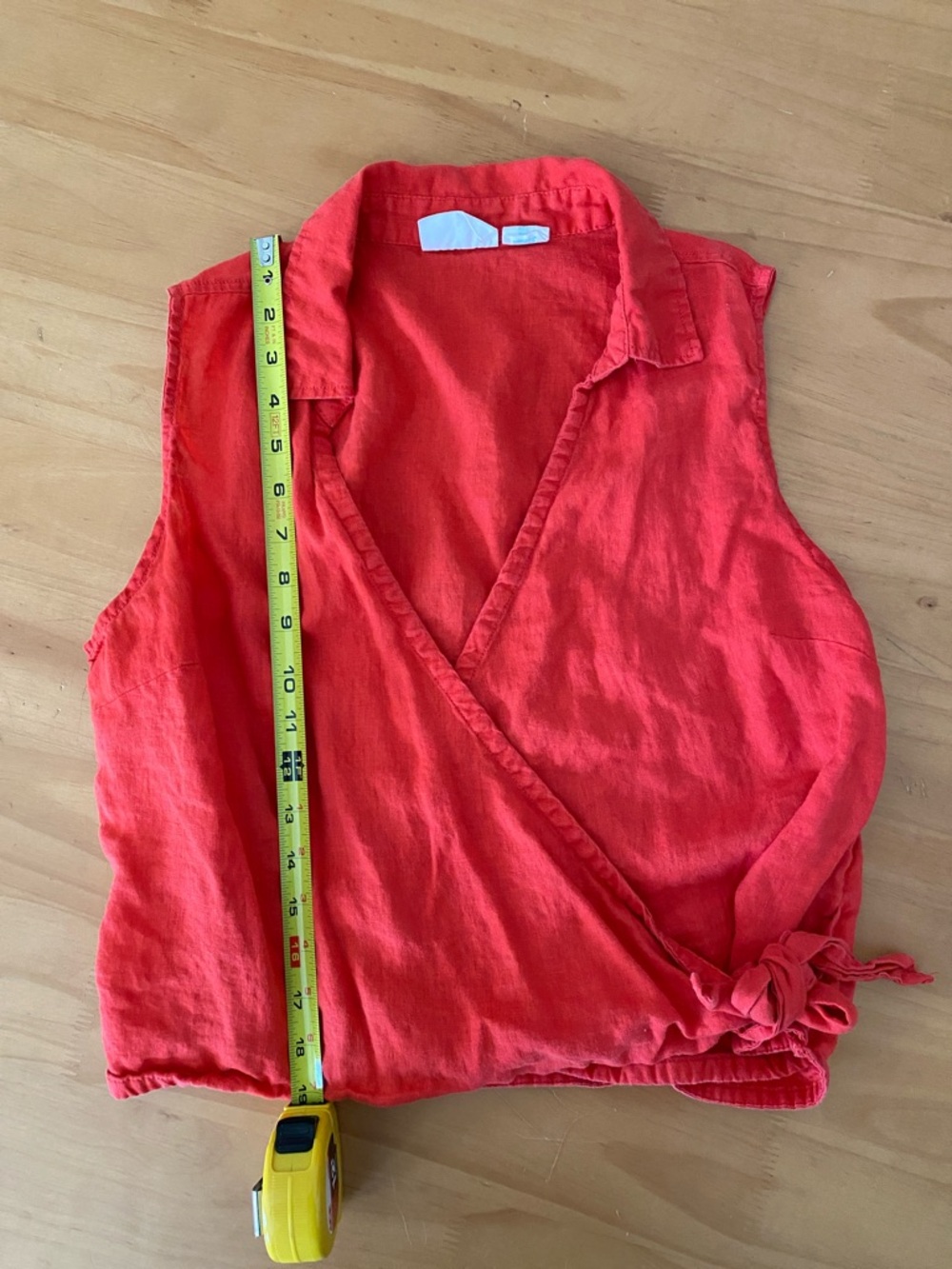 100% Linen Cynthia Rowley Red Sleeveless Wrap Top with Side Tie - Picture 7 of 9